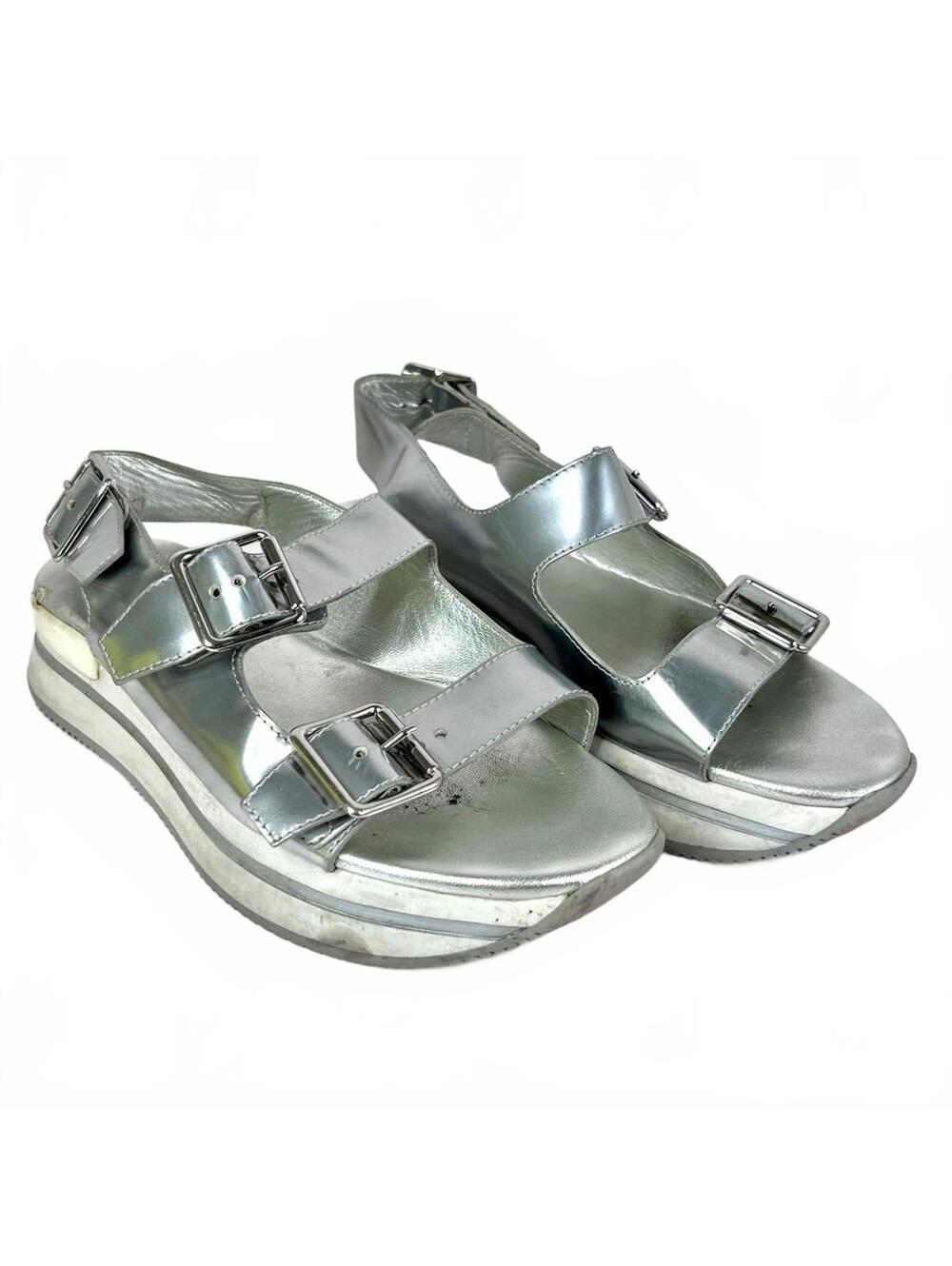 Hogan Women's Size 5 (EU35.5) Metallic Silver H257 Platform Sandals